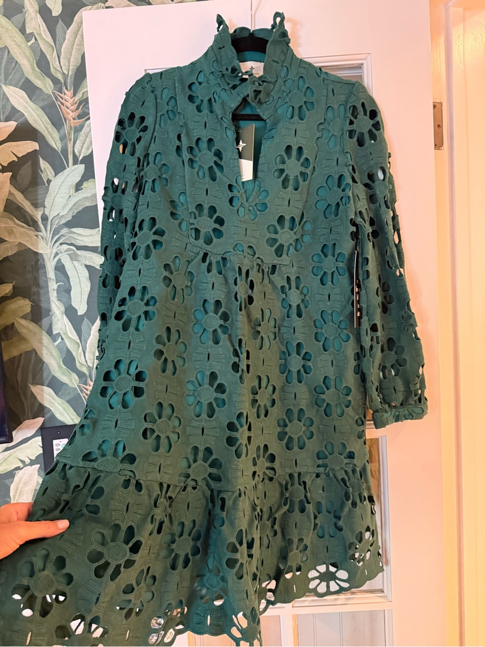 Dark Green Eyelet Floral A-Line Dress NWT Size S - Picture 2 of 8
